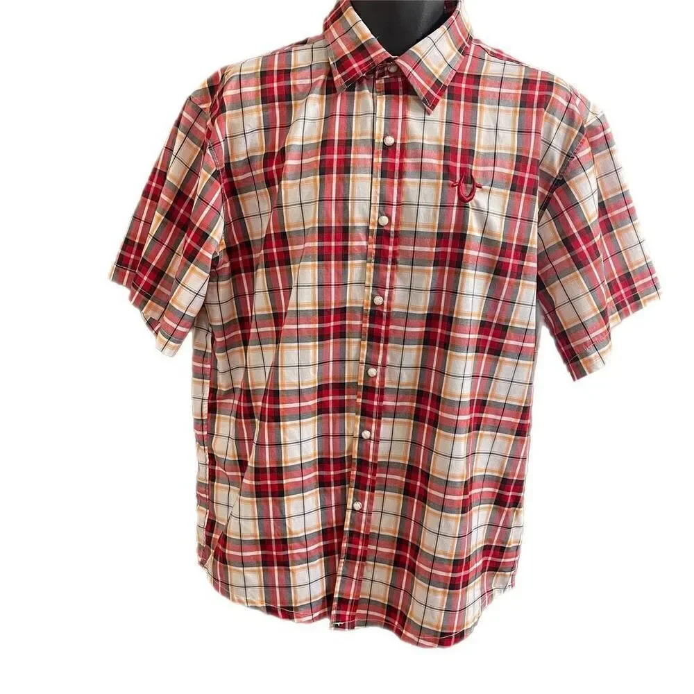 True Religion Men’s Plaid Pearl Snap Short Sleeve Button Up Shirt Size XXL
